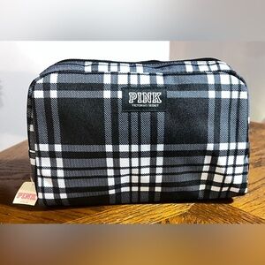 VS PINK ~ Black & White Plaid Cosmetic Bag *NWT